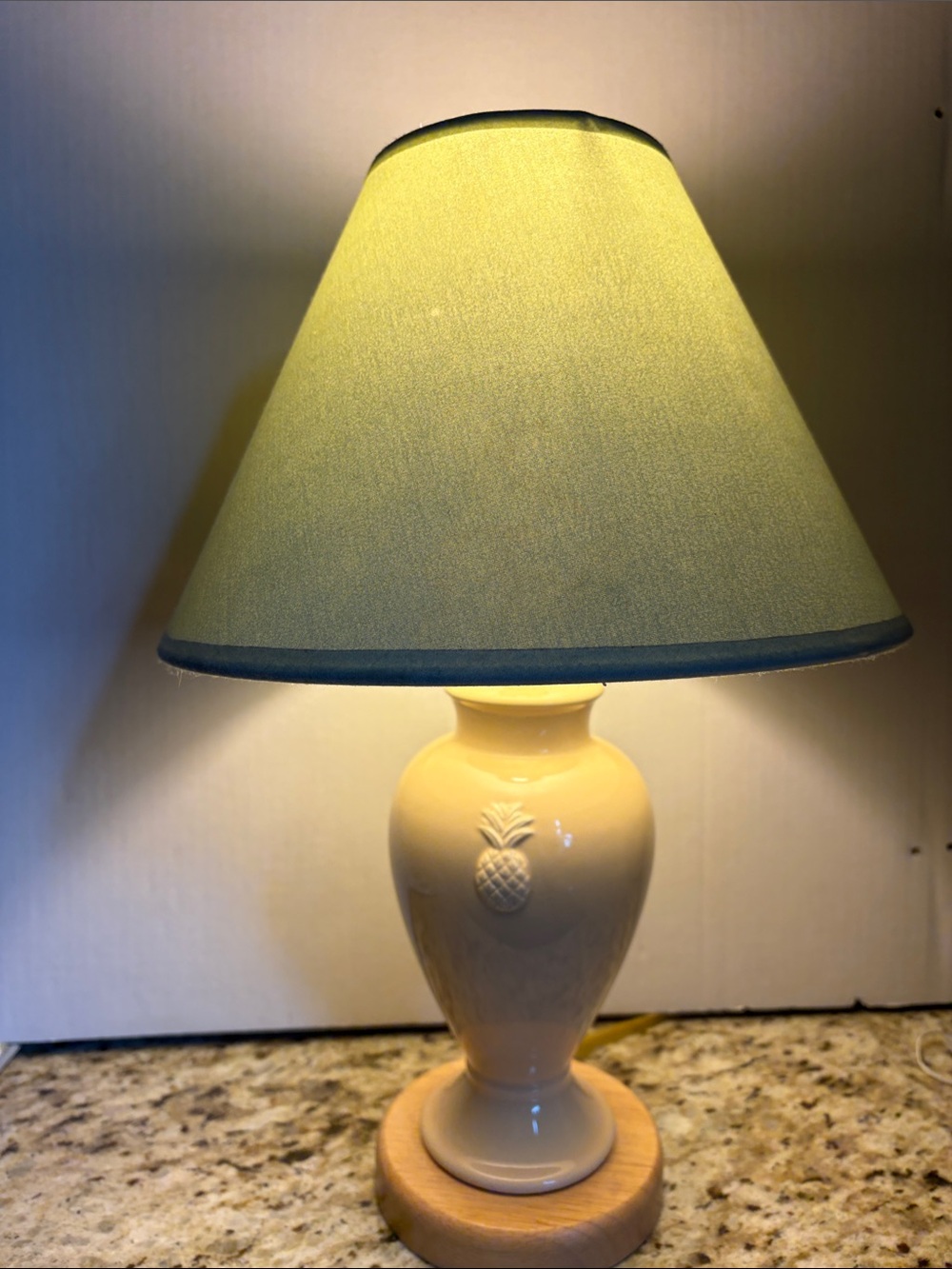 Pineapple Ceramic Lamp with Green Shade.